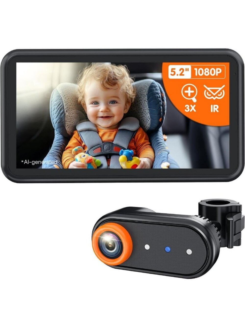 3X Zoom Baby Car Camera Monitor - Backseat Safety & Clear Night Vision